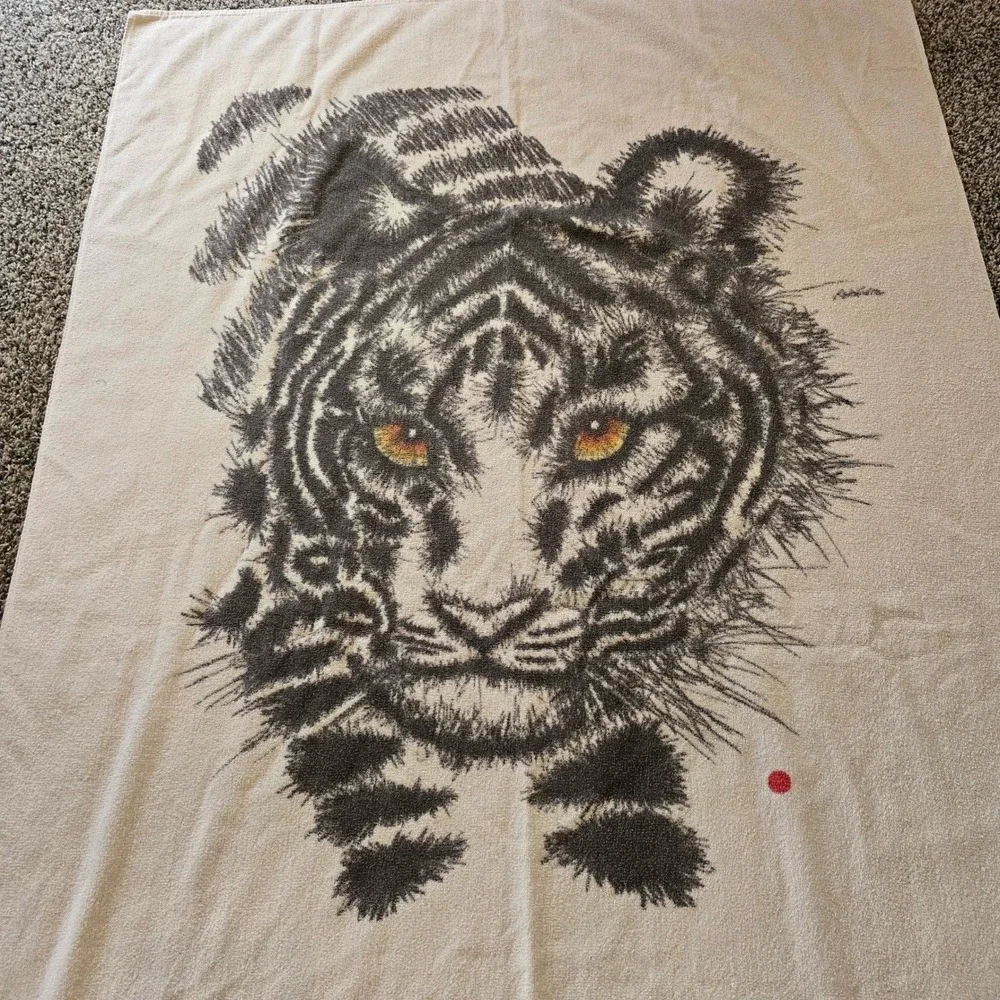Galerie Pandora Bengal Tiger‎ Beach Towel Cream Black Animal Print Art Vintage
